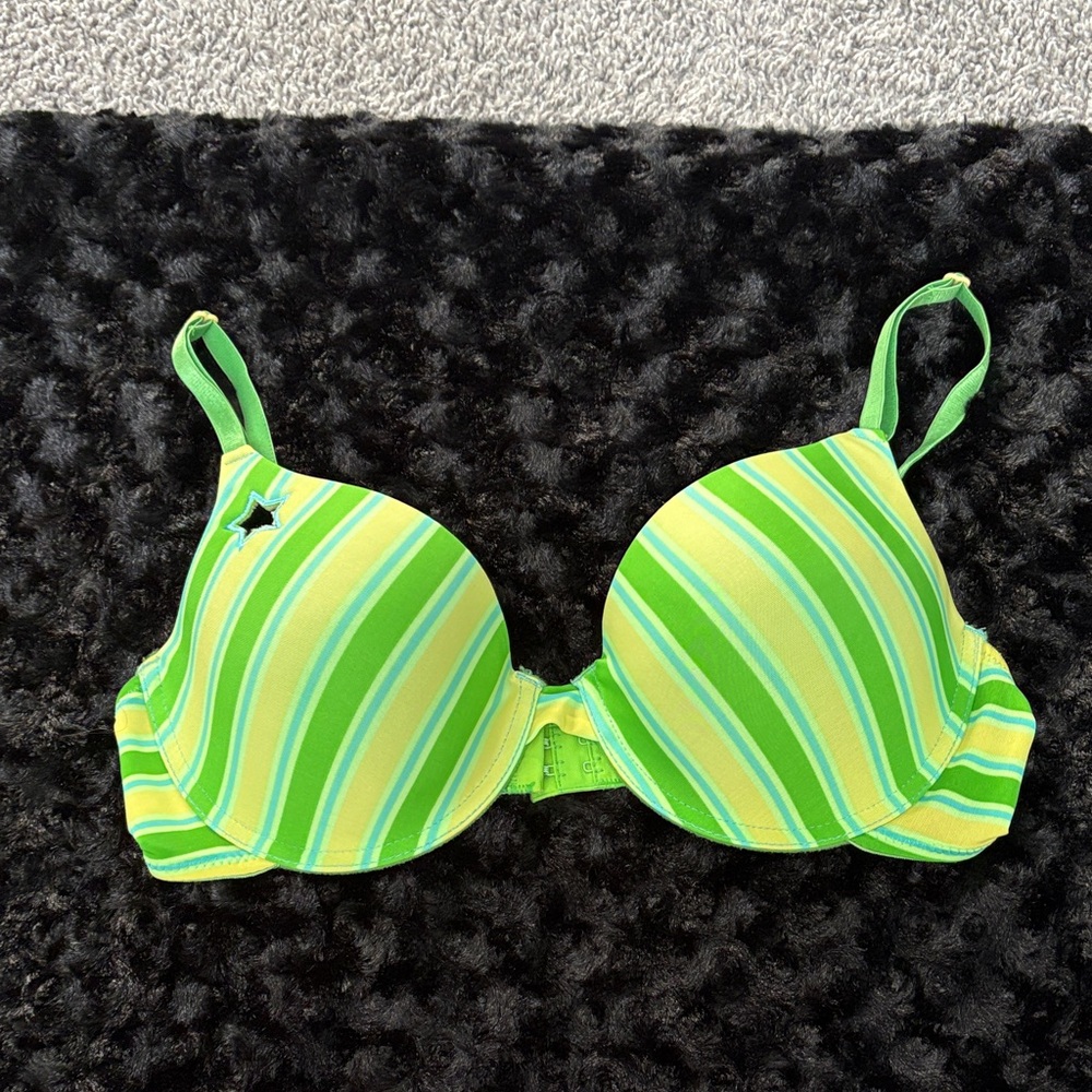 Victoria's Secret Green and Yellow Striped Bra